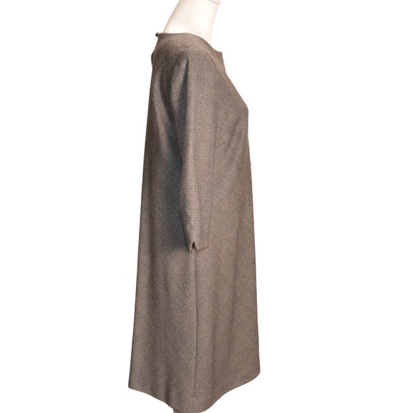 Vintage Wool Houndstooth Shift Dress 3/4 Sleeve Minimalist Classic Luxury Clean - Picture 2 of 7